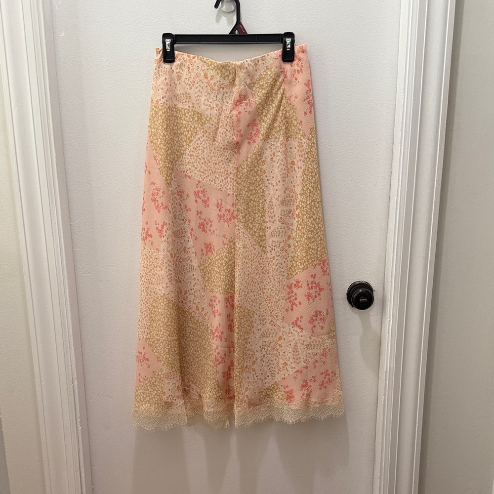LOFT Floral Patchwork Maxi Skirt - Pink and Tan